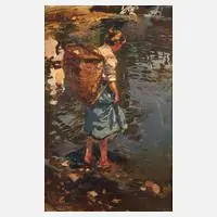 Adelbert Niemeyer, Beim Überqueren des Flusses, 1907, Öl auf Malkarton