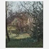 Fritz Osswald, Bauerngehöft hinter Bäumen, Öl auf Leinwand