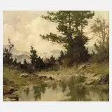 Ernst Bröcker, Morgenstimmung am Bach, Öl auf Leinwand
