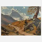 Willy Friedrich Burger, "Alpweg mit Dent Blanche", Öl auf Leinwand