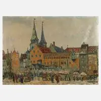 René Clarot, Markttag in Nürnberg, Öl auf Leinwand und Keilrahmen