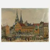 René Clarot, Markttag in Nürnberg, Öl auf Leinwand und Keilrahmen