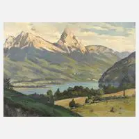Joseph Egger, Lauerzersee mit Blick auf die Mythen, 1935, Öl auf Leinwand
