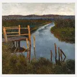 Gertrud Fredrich, Steg am Wasser, Öl auf Leinwand