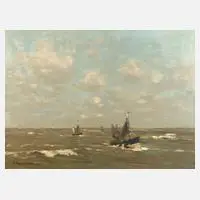 Georg Hambüchen, Heimkehrende Fischkutter, Öl auf Leinwand