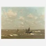 Georg Hambüchen, Heimkehrende Fischkutter, Öl auf Leinwand