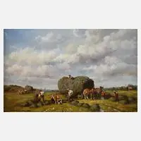 Josef Hofbauer sen., Ernteszene, Öl auf Spanplatte