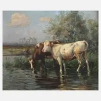 Johann Daniel Holz, Kühe am Wasser, Öl auf Leinwand