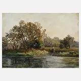 Paul Wilhelm Keller-Reutlingen, Am Flussufer, Öl auf Malkarton