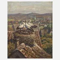 Franz Korwan, "Reisepläne", Öl auf Sperrholz