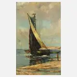 Philipp Carl Leipold, Segelboot am Strand, Öl auf strukturiertem Malkarton