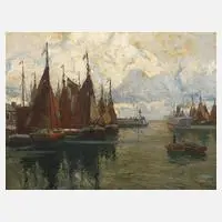 Erich Mercker, "Nordischer Fischerhafen", Öl auf Leinwand