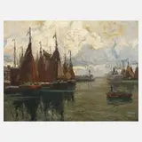 Erich Mercker, "Nordischer Fischerhafen", Öl auf Leinwand