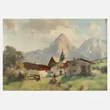 Fritz Müller-Schwaben, Sonnenspitze mit Bergdorf in Tirol, Öl auf Leinwand
