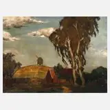 Udo Peters, Sommerlandschaft mit Windmühle, Öl auf Leinwand und Keilrahmen