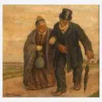 Otto Quante, "Heimkehr vom Fest", Ölstudie auf Pressspanplatte