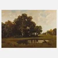 A. Reinhardt, Landschaft mit Bäuerin, Öl auf Leinwand