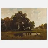 A. Reinhardt, Landschaft mit Bäuerin, Öl auf Leinwand