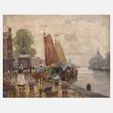 Franz Max Richter-Reich, Blumenmarkt in Amsterdam, Öl auf Leinwand