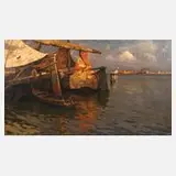Giovanni Salviati, Boote vor Venedig, Öl auf Leinwand und Keilrahmen