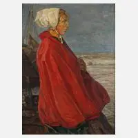 Paul Wallat, Friesenmädchen an der Küste, Öl auf Leinwand