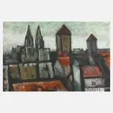 Karl Haberl, Ansicht von Regensburg, 1969, Ölfarben über Spachteltechnik auf Leinwand