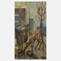 A. H. van Lambalgen, Allegorie des Großstadtlebens, Acryl auf strukturierter Spanplatte