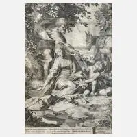Cornelis Cort, Ruhe auf der Flucht nach Ägypten, Kupferstich auf Bütten
