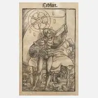 Jacob Kallenberg, Fahnenträger mit Stadtwappen, Holzschnitt