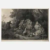 Friedrich Oldermann, Gesellschaft im Freien, Kupferstich und Schabkunst