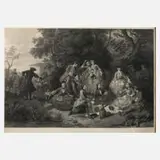 Friedrich Oldermann, Gesellschaft im Freien, Kupferstich und Schabkunst