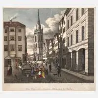 A. Gerlach, "Die Kleinschmieden-Strasse in Halle", 1844, Lithographie