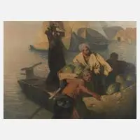 Ludwig Deutsch, "Die Wassermelonenhändler", Farbradierung