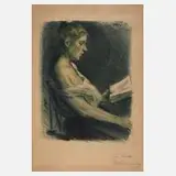 Max Liebermann, "Lesendes Mädchen", Farblithographie auf leichten Karton