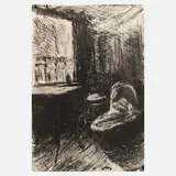 Max Liebermann, "Kind im Wiegenkorb", Kaltnadelradierung auf mit Chinapapier gewalztem Velin
