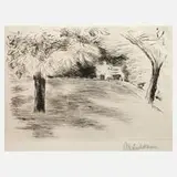 Max Liebermann, "Park in Wannsee", Kaltnadelradierung auf Velin mit angeschnittenem Wasserzeichen "Zonen Holland"
