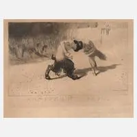 "Kämpfende Faune" by Franz von Stuck, Radierung mit dezentem Plattenton, sold Jun 2024