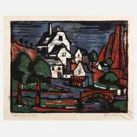 Hanns Altmeyer, "Schönecken Eifel", Farblinolschnitt auf dünnem Papier