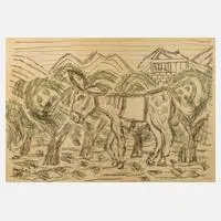 Eduard Bargheer, Esel im Olivenhain, Farblithographie auf Papier
