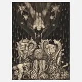 Ernst Fuchs, "Adams Zerstörung und Verheißung", Radierung auf Japanpapier und auf Büttenkarton