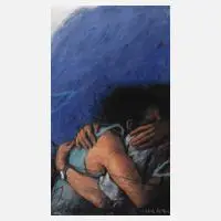 Peter Wever, "Umarmung auf Blau", Radierung auf Bütten (effektvoll auf die Plattenkante gerissen)