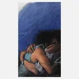 Peter Wever, "Umarmung auf Blau", Radierung auf Bütten (effektvoll auf die Plattenkante gerissen)