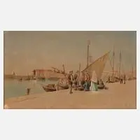 Pietro Galter, Partie im Hafen, Aquarell auf Papier