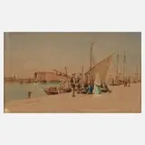 Pietro Galter, Partie im Hafen, Aquarell auf Papier