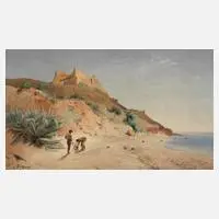Theodor Rogge, Portugiesische Steilküste bei Setubal, Aquarell und Bleistift auf leichtem Karton