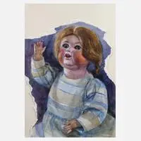 Gudrun Brüne, Puppenbildnis, Aquarell auf Karton und Blattränder ungleichmäßig abgerissen