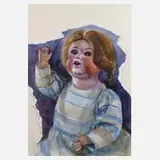 Gudrun Brüne, Puppenbildnis, Aquarell auf Karton und Blattränder ungleichmäßig abgerissen