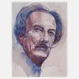 Günter Garbocz, Salvador Dali, 2022, Aquarell über Bleistift auf leichtem Karton