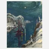 Heinz Grete, Mondnacht an der Küste, 1946, Aquarell und Deckfarben auf leichtem Karton