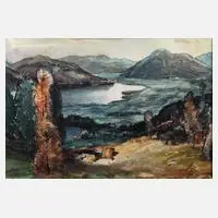 Ludwig Gschosmann, "Tegernsee mit Wallberg", Mischtechnik